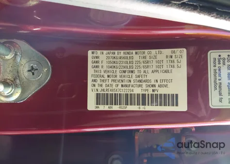 2007 Honda Cr-V Ex from USA, damaged, VIN JHLRE485X7C122294